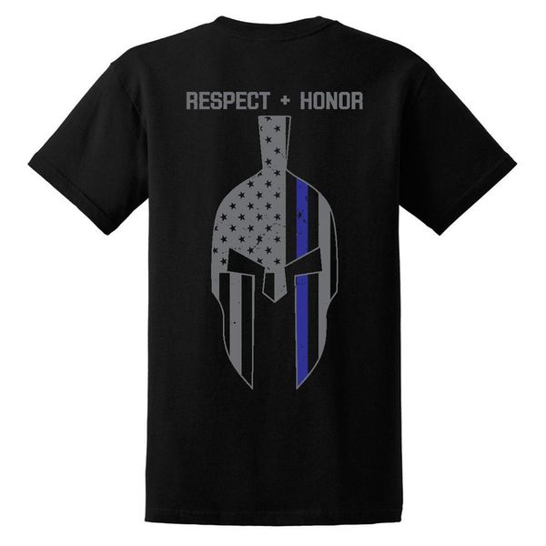 

double side men's back the blue spartan american flag police lives matter shirt 2019 brand men printed fashion design t shirt
