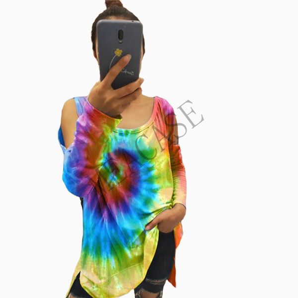 

2020 женщины tie-краситель печать с длинным рукавом рубашка свитер top осень и зима все матч повседневные бретелек сыпучей спортивной одежда, White