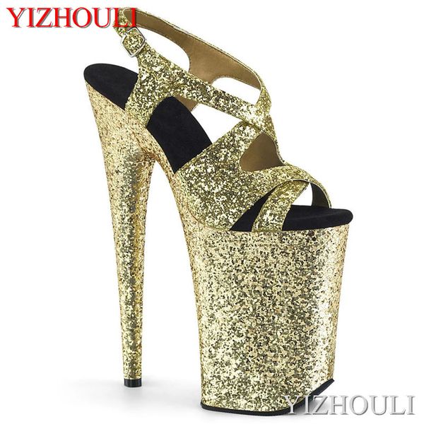 

9 inch high heel sandals, cross-sequined vamp, bag heel 23 cm stiletto, fashion model pole dancing sandals, Black