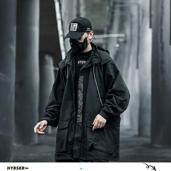 

hybskr men's oversized jackets streetwear men casual loose windbreaker coats 2020 autumn new fashion male hip hop jackets, Black;brown