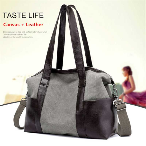 

women handbags fashion space canvas + leather material large package ladies tote bag sac a main street shopping bag