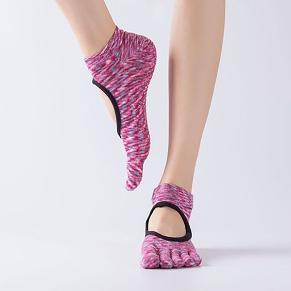 

women backless yoga socks five toes non-slip cotton massage sport yoga sock breathable pilates fitness workout gym fingers socks, Black