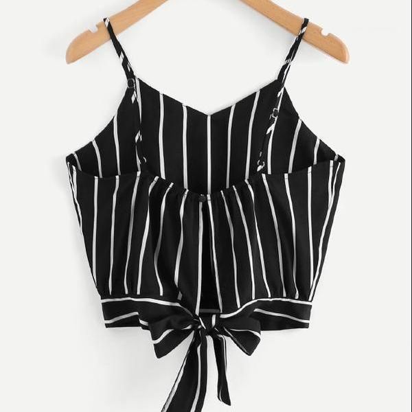 

tank bow camisole female clothing 2020 sleeveless crop v neck striped summer women designer blouse, Black;white