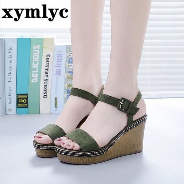 

women summer platform sandals female fish mouth platform high heels wedge shoes lady buckle slope sandals, Black