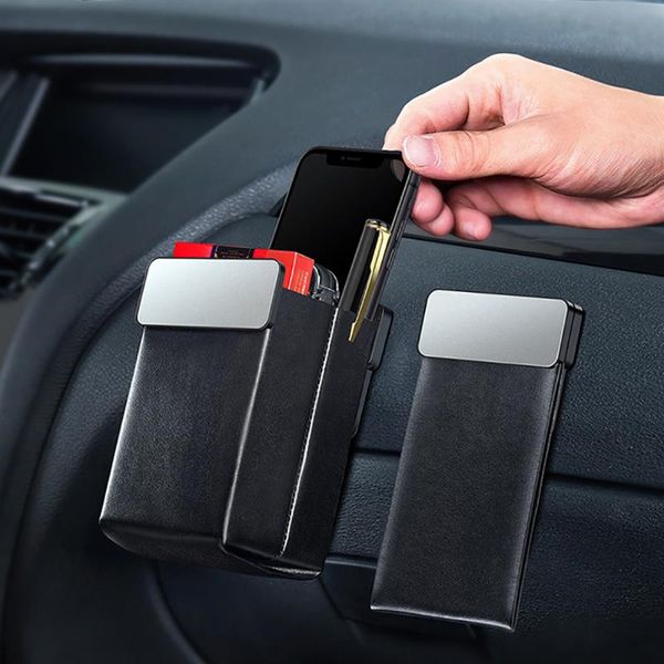 

leepee leather car storage bag for phone card holder stowing tidying auto hanging pouch box bags magnetic car organizer