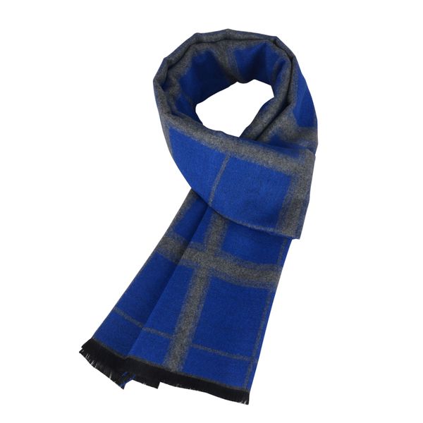 

windj blue grid warm winter scarf for man classic cotton silk grey plaid, Blue;gray