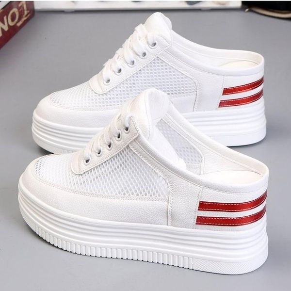 

women's summer slippers hollow breathable thick bottom half slippers, Black