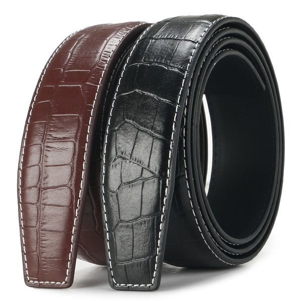 

3.5cm wide designer belts men cowhide crocodile pattern leather belt without buckle black brown