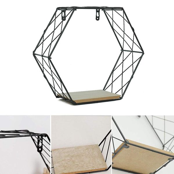 

multifunction home decoration iron hexagonal grid wall shelf hanging nordic