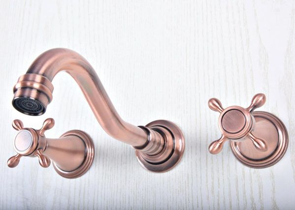

red copper finish bathroom basin faucet double cross handles widespread 3 holes mixer tap lsf505