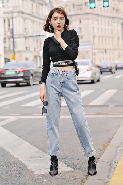 

autumn and winter new street fashion low waist loose wide leg wash jeans women, wild slim straight jeans women, Blue