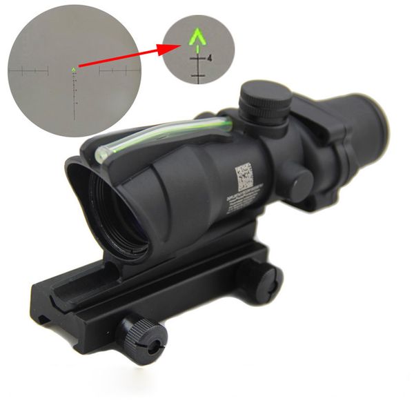 

acog 4x32 fiber optics green dot illuminated chevron glass etched reticle real green fiber optics