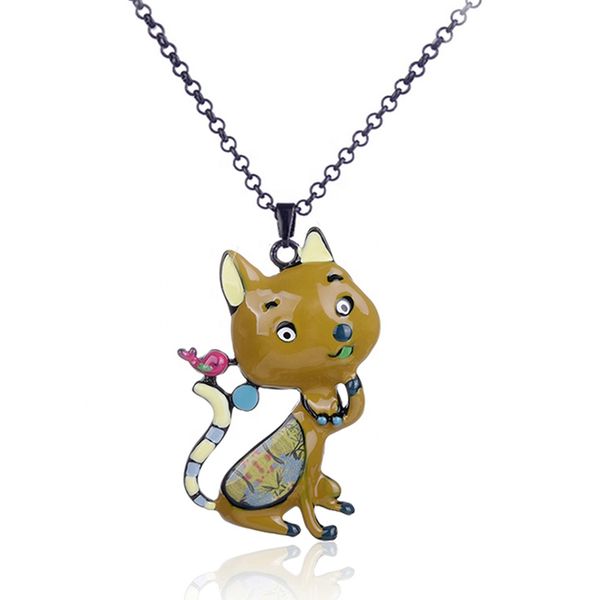 

women necklace new jewelry cute cat pendant enamel alloy cartoon animal chains chokers necklaces boho statement necklace for women girls, Silver