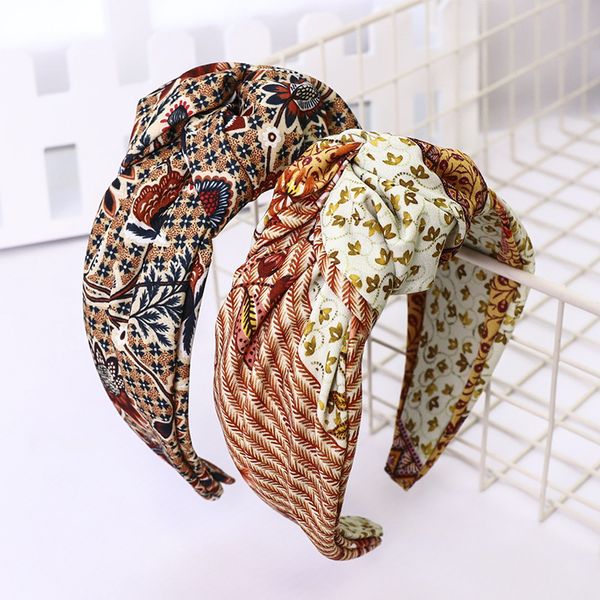 

wide retro print knot headbands for women hair accessories high-quality scrunchies hairbands flower hair bands head wrap