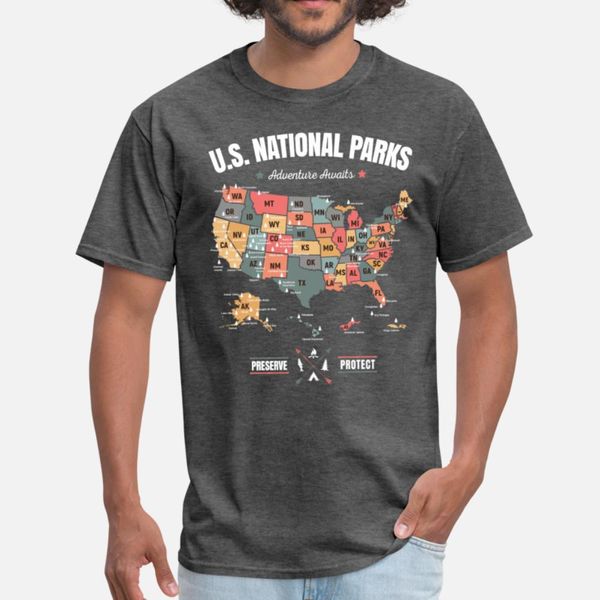 

088 camping us national parks map preserve t shirt men designing short sleeve round collar costume anti-wrinkle breathable shirt