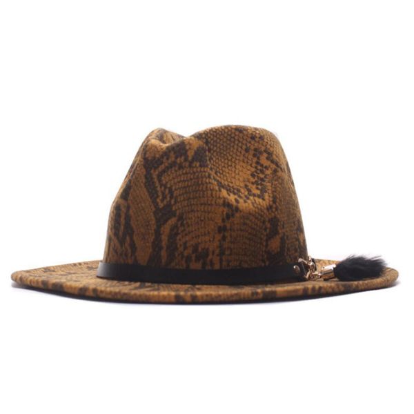 

fedora hat for women men snake print wool felt wide brim hat vintage jazz fedora couple cap winter chapeau femme, Blue;gray