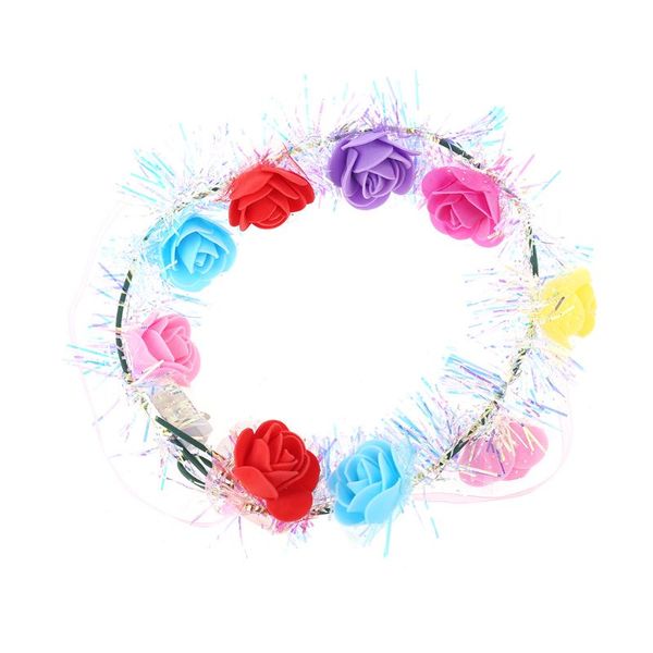 

women children led light up flower crown glitter reflective tinsel wreath headband luminous headwear for christmas holiday party