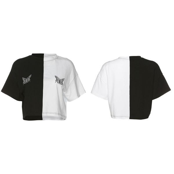 

women's t-shirt contrast short sleeve streetwear loose harajuku basic, White