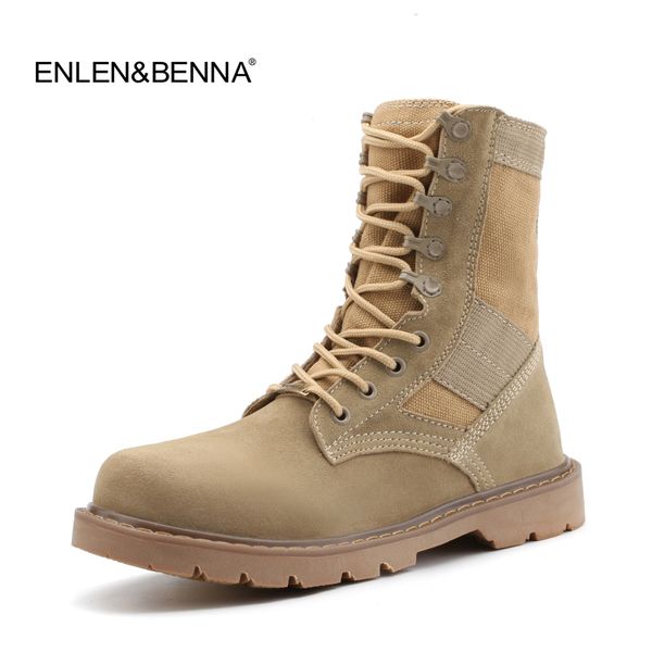

boots 2021 genuine leather tactical men's combat desert for men flat suede stitching canvas botas militares, Black