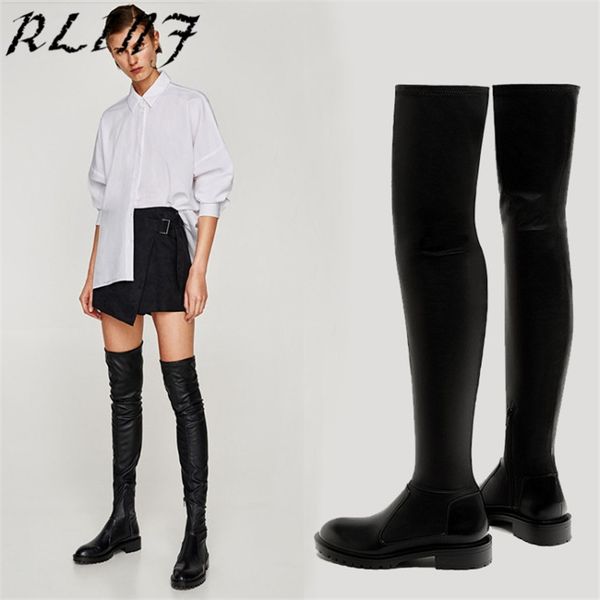

rlinf 2020 women over the knee cow leather motorcycle boots stretch over knee boots with 34-40, Black
