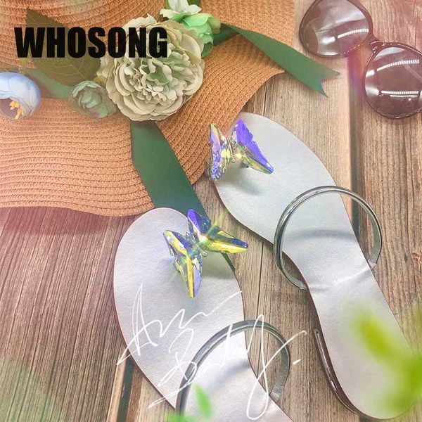

2020 summer women slippers woman rhinestone flats girls butterfuly beach slides ladies outside shoes female soft brand mules new, Black