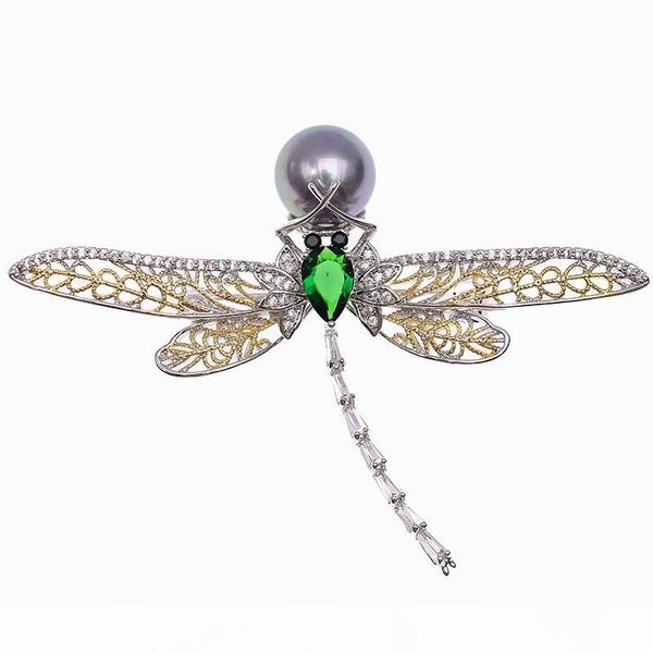 

2019 new retro brooch korean version of high-end women's pearls set with zircon brooch pin temperament ladies jacket sweater accessorie, Gray