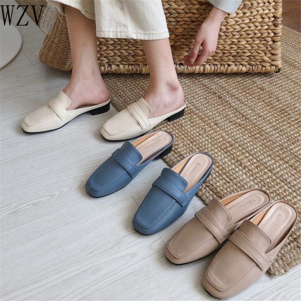 

women mules slipper soft leather round toe slipper slip on loafers outdoor sandal causal flat heel slides h803, Black