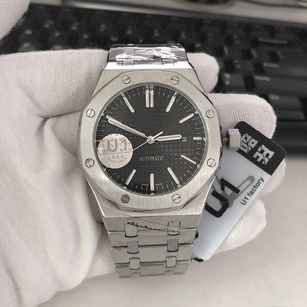 

u1 men full 41mm watch luminous sapphire strap lusso gold watch stainless waterproof wristwatch orologio di automatic steel qius, Slivery;brown