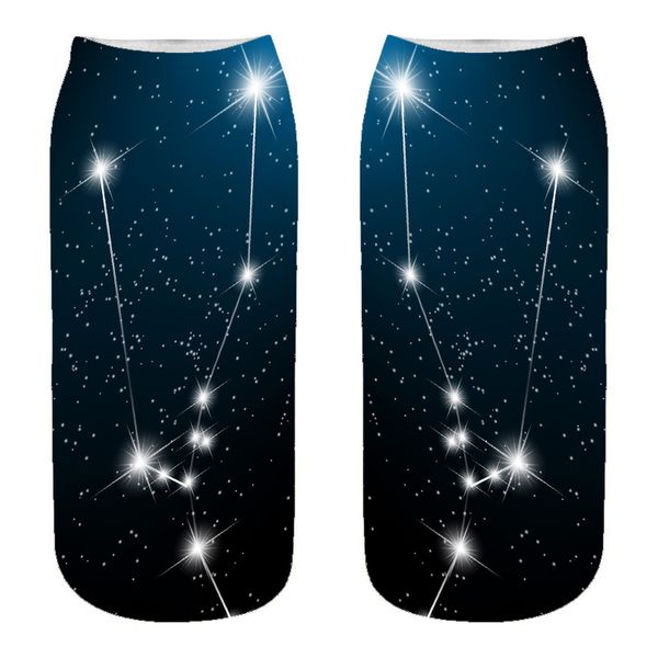 

fashion creative constellation personalized socks 3d digital printed socks printed funny short socks for women/girls/men/boys, Black;white