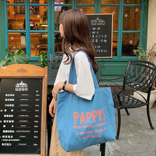 

korean version of the contrast letter canvas bag, leisure environmental protection wholesale student cloth bag