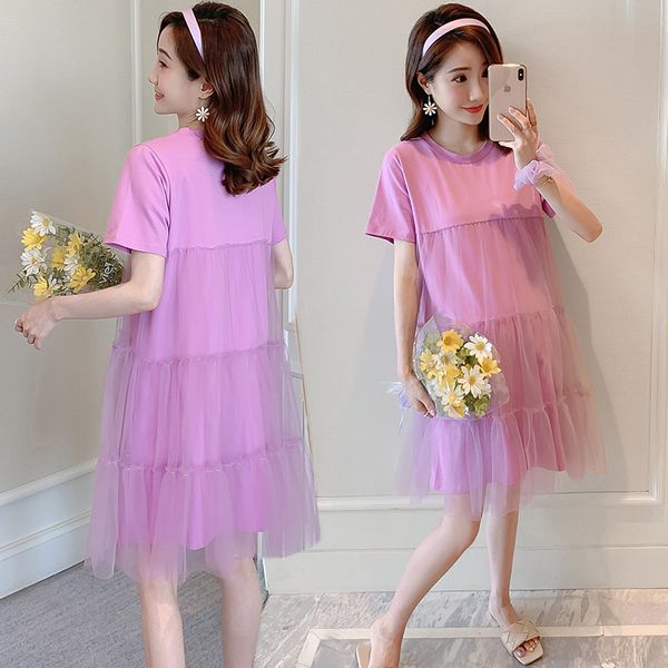 

2069# maternity clothes summer cotton gauze patchwork loose stylish dress for pregnant women pregnancy clothes, White