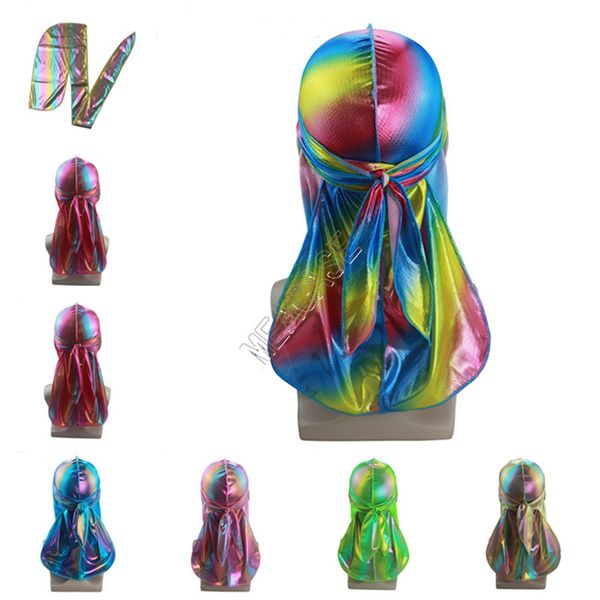 

sparkly durags лазерной тюрбан длинный хвост блестящего шелковистые конструкторы durag бандан тюрбан wave caps headwear оголовье pirate тряп, Yellow
