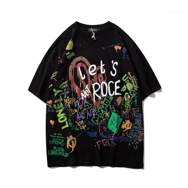 

summer couple street style tshirts mens loose causal fashion teenagers graffiti smile print tees designer, White;black