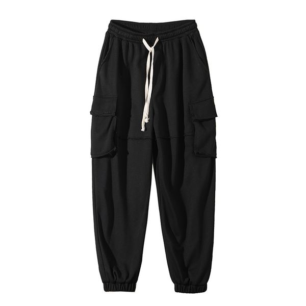 

autumn new large pocket tooling capris fashion cotton sweatpants sale, Black