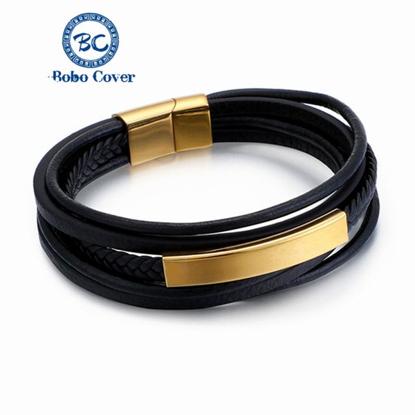 

new men's charm bracelet braided leather bracelets men handmade multi-layer wristband magnetic buckle male fashion jewelry gifts, Golden;silver
