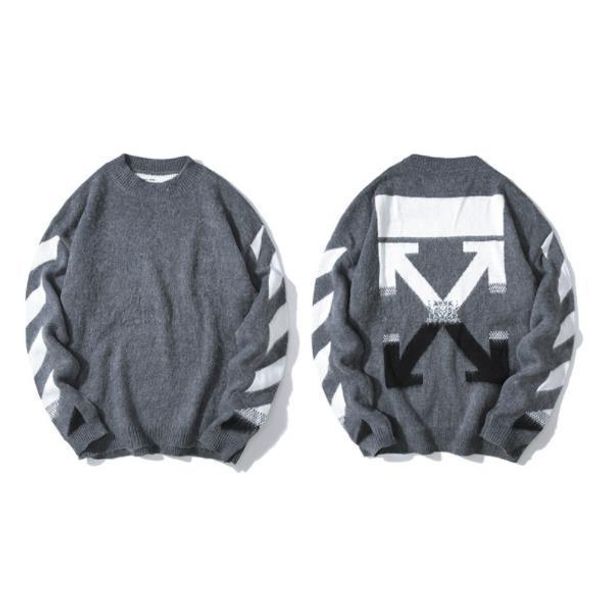 

luxury mens knitted sweaters mohair grey gradient round neck sweater autumn and winter couple thick warm sweater, White;black