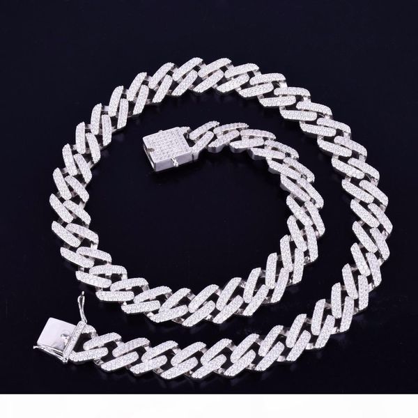 

14mm 16 18 20 22 24 26 30inches hiphop cuban chain iced out bling cubic zircon micro pave necklace, Silver