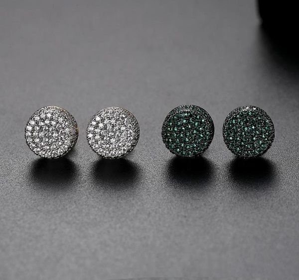 

jinse exquisite 9mm round cubic zirconia earrings men classic ear studs crystal green white male earings fashion jewelry002, Golden;silver