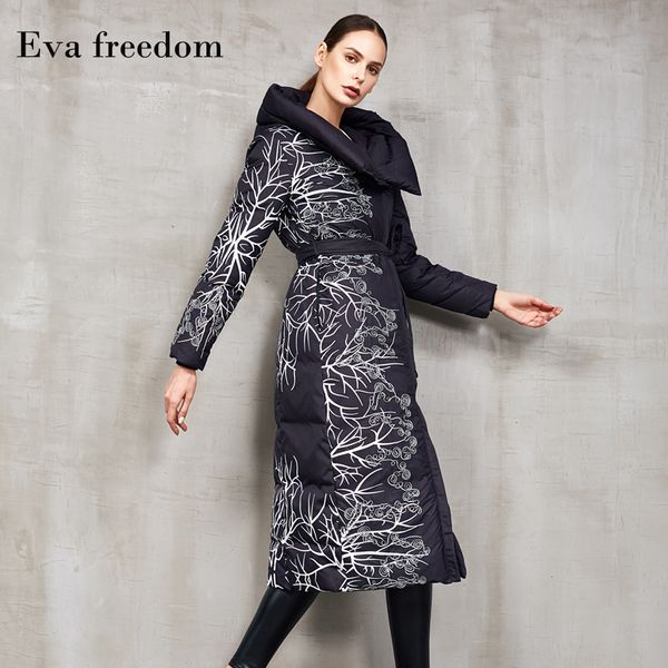 

printing and embroidered down coat hooded women winter fashion warm loose dowm coat long down jacket hooded winter women ef19058, Black;white