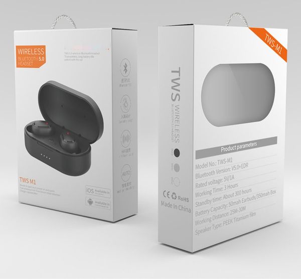 

m1 tws in-ear noise cancelling headphones stereo sport bluetooth 5.0 stereo wireless earphones earbuds with retail box