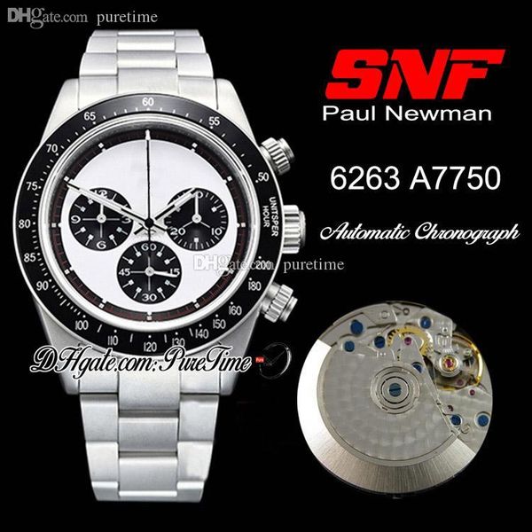 

snf retro bamford paul newman ref.6263 eta a7750 automatic chronograph mens watch white/black dial stainless steel bracelet puretime rope5, Slivery;brown
