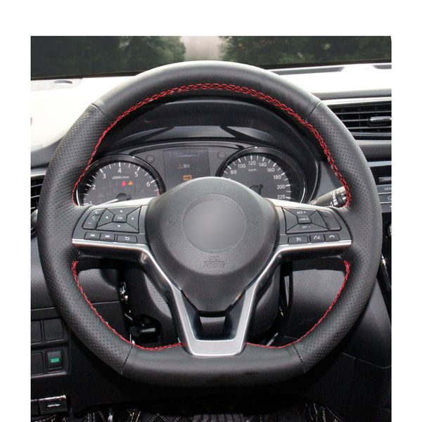 

black micro fiber leather car steering wheel cover for nissan x-trail 2017-2019 qashqai 2018 rogue (sport) 2017-2019 leaf 2018
