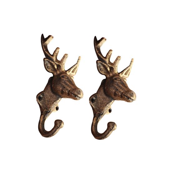 

2pcs iron home decor wall hook bathroom deer head hats key holder vintage style