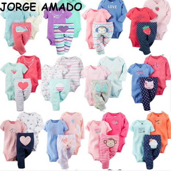 

2020 new baby girls sets cotton long short sleeve romper+pants 3pcs suit kids clothes e26574, White