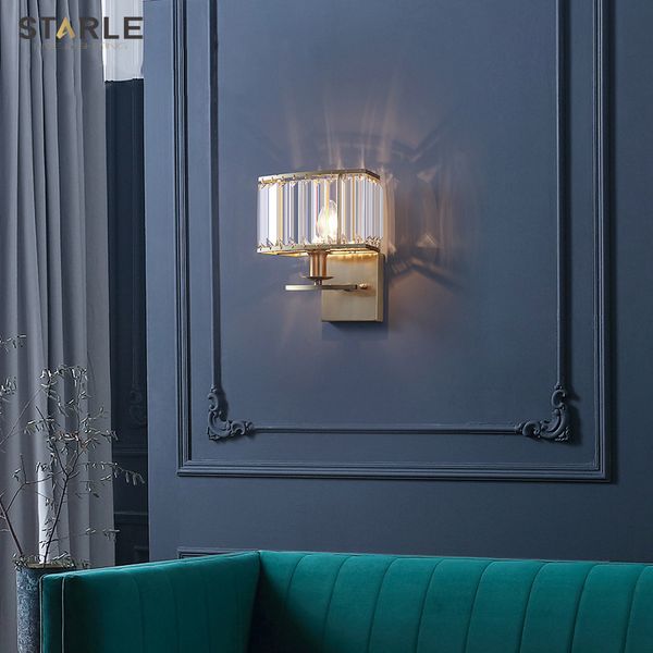

wall lamp full copper post modern light luxury crystal e14 living room tv background bedroom bedside