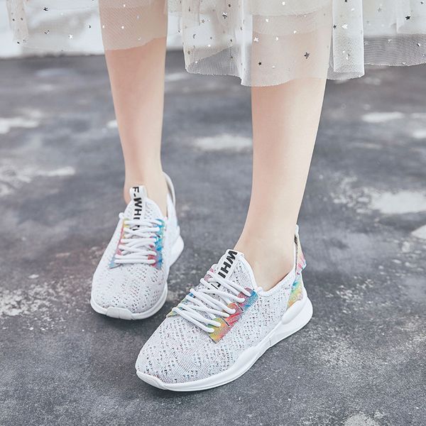 

women casual shoes fashion breathable walking mesh lace up flat sneakers women lightweight comfort jogging shoes tenis feminino, Black