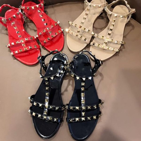 

junxxin classic rivets women's sandals pvc women's sandals fashion 35-40, Black