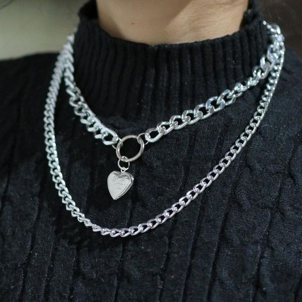 

pendant necklaces 2021 ladies necklace jewelry retro love multi-layer women sweater chain, Silver