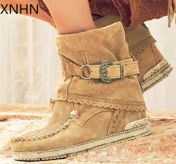 

new women warm snow ankle boots buckle match solid boots shoes winter botas mujer invierno, Black