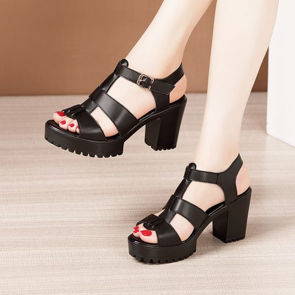 

8cm heel thick heel sandals women summer 2020 new platform roman high sandals white black red